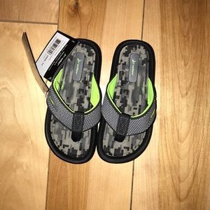 Little boys grey and neon green flip flops